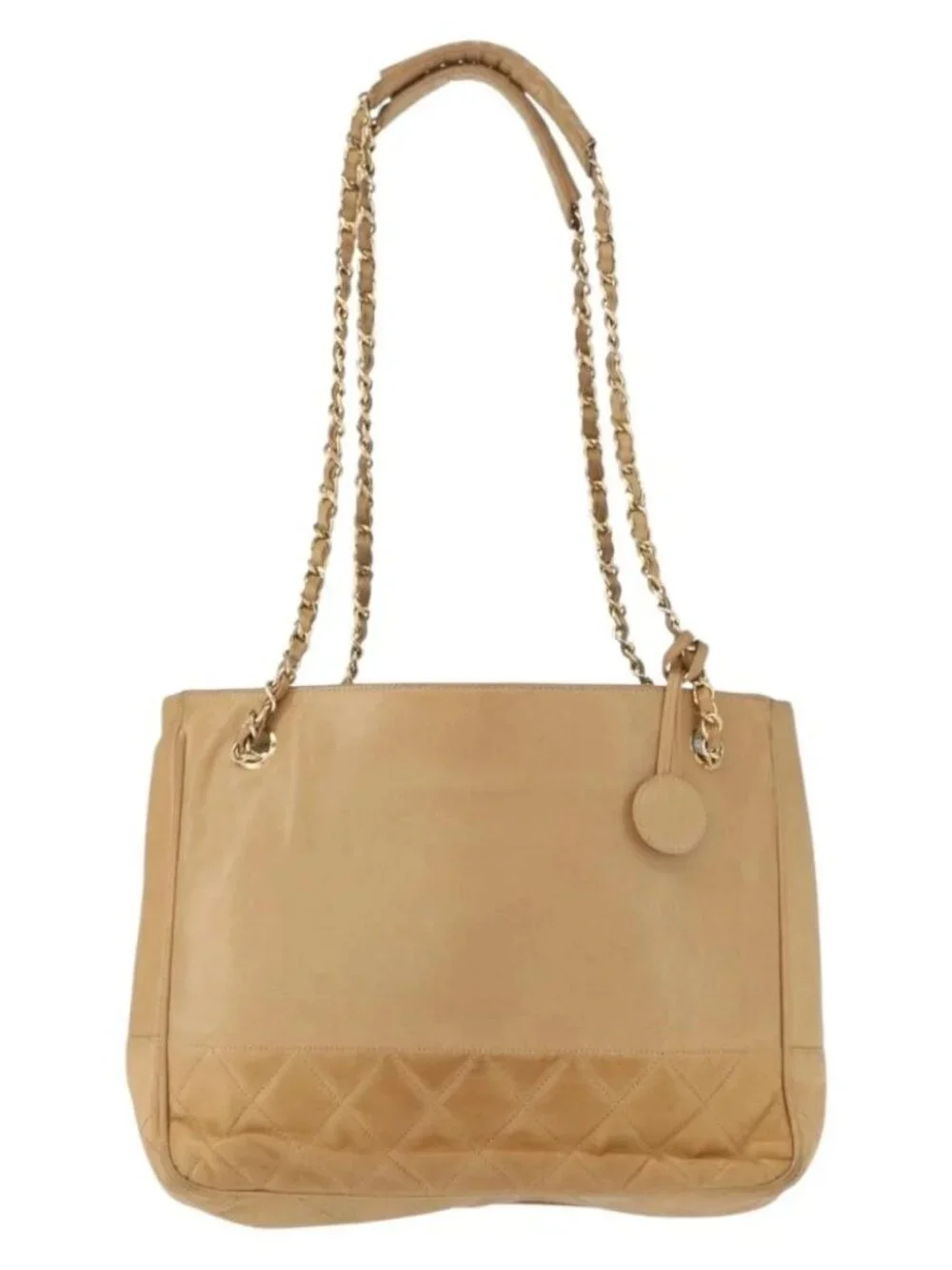 CHANEL Chain Matelasse Shoulder Bag Lamb Skin Beige Gold CC Auth gh1553